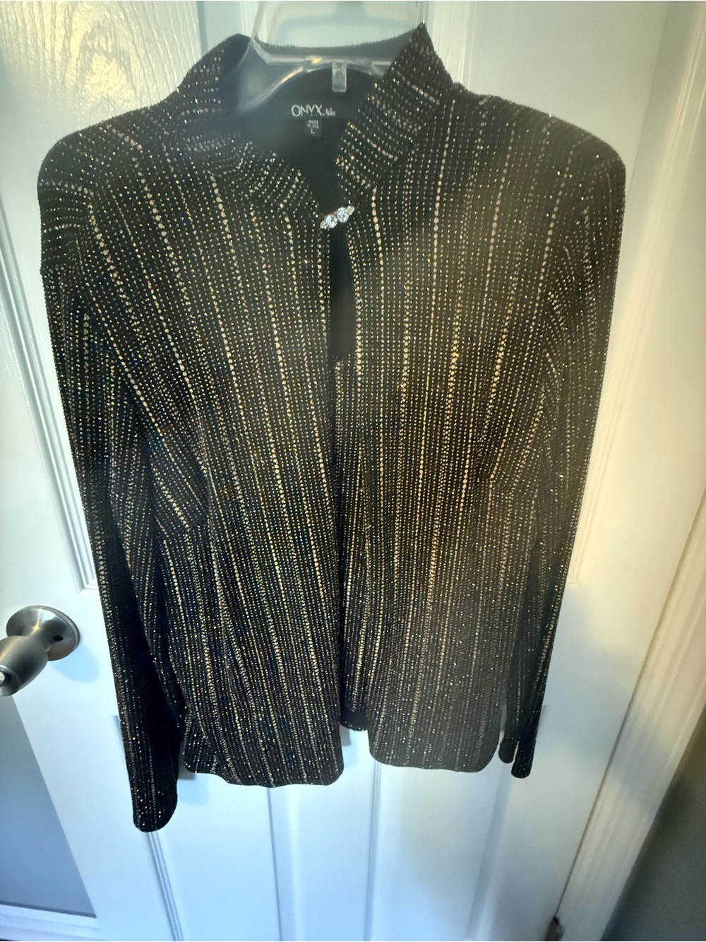 Onyx Black one piece Blouse with jacket with Gold Sparkle Trim